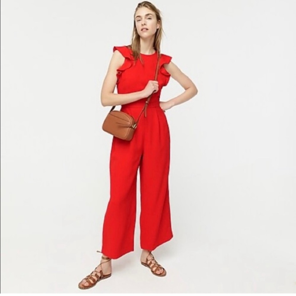 J. Crew red sleeveless ruffle jumpsuit